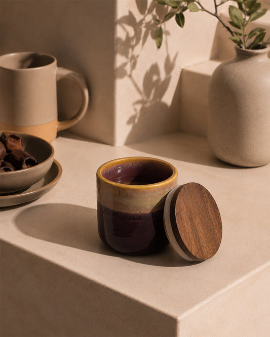 Aurora Glaze Jar with Wooden Lid Set