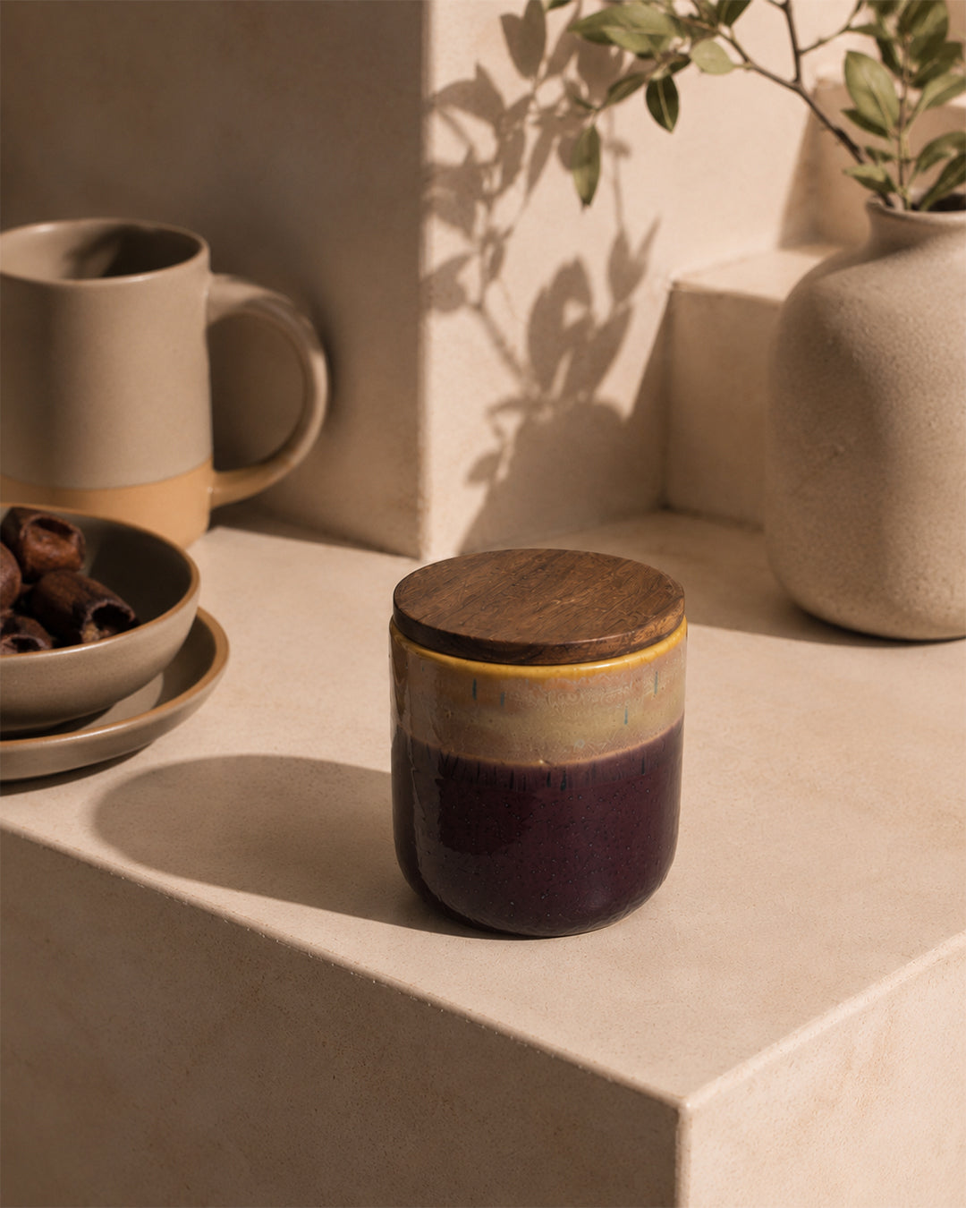 Aurora Glaze Jar with Wooden Lid Set