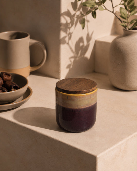 Aurora Glaze Jar with Wooden Lid Set