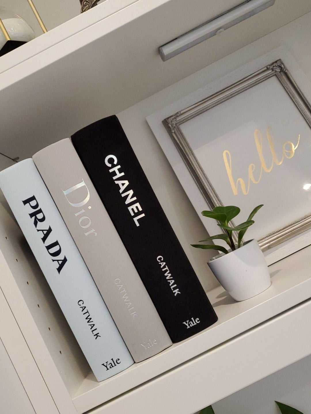 Luxury decorative fashion books on shelf